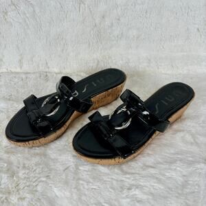 Unisa Platform Wedge Sandal Cork Metal Black Women’s Size 8M
